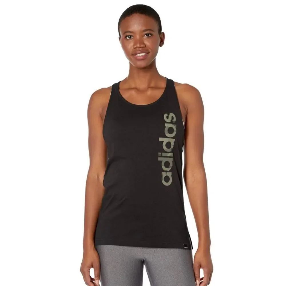 Adidas Black & Camo Logo Relaxed Fit Racerback Tank Top